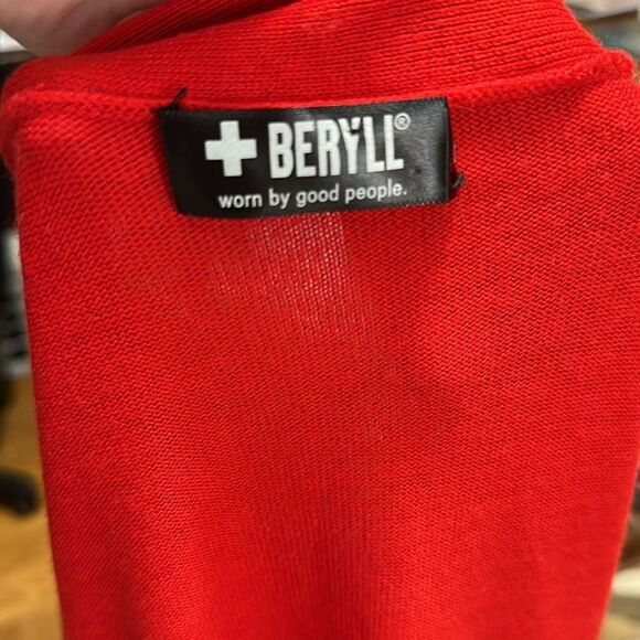 + BERYLL Red Open Front Cashmere Cotton Cardigan - Picture 5 of 6